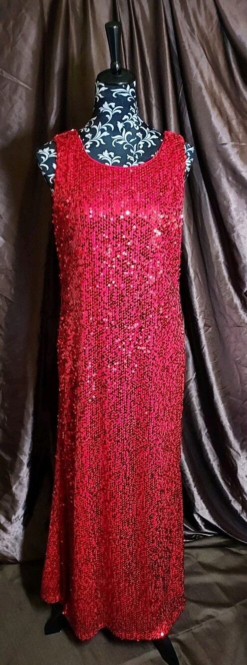 Daisy Red Sequined Sparkly Maxi Formal Pencil Dress Lined Size L - Prom/Wedding